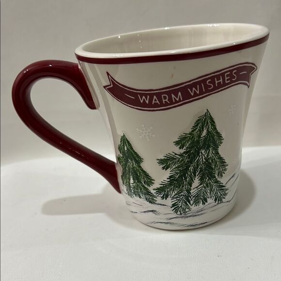 St NICHOLAS Square Red and Cream Christmas Mug Snowman Pine Tree Snowflake 16 Oz - Picture 1 of 7